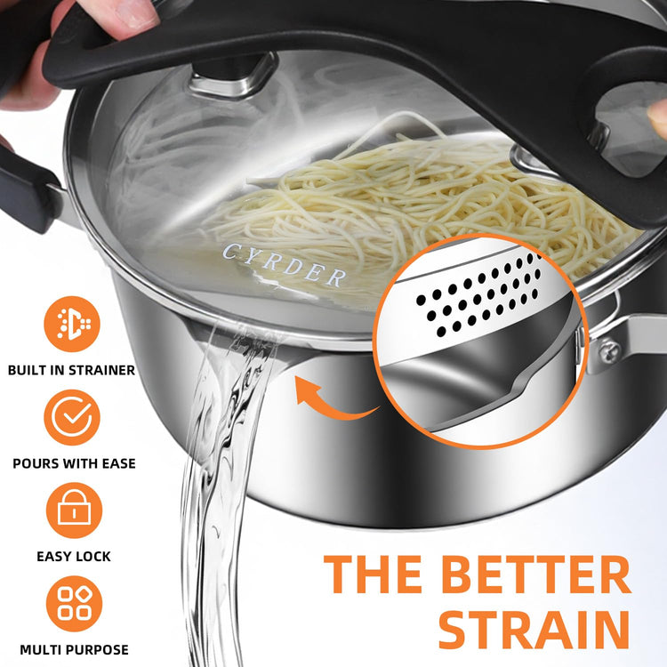 Stainless Steel Pasta Pot with Pour Spout and Strainer
