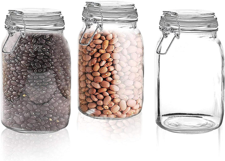 Set of 3 Glass Mason Jar with Airtight Lid 50 Ounces | Glass Storage Container for Food, Flour, Pasta, Coffee, Candy, Dog Treats, Snacks