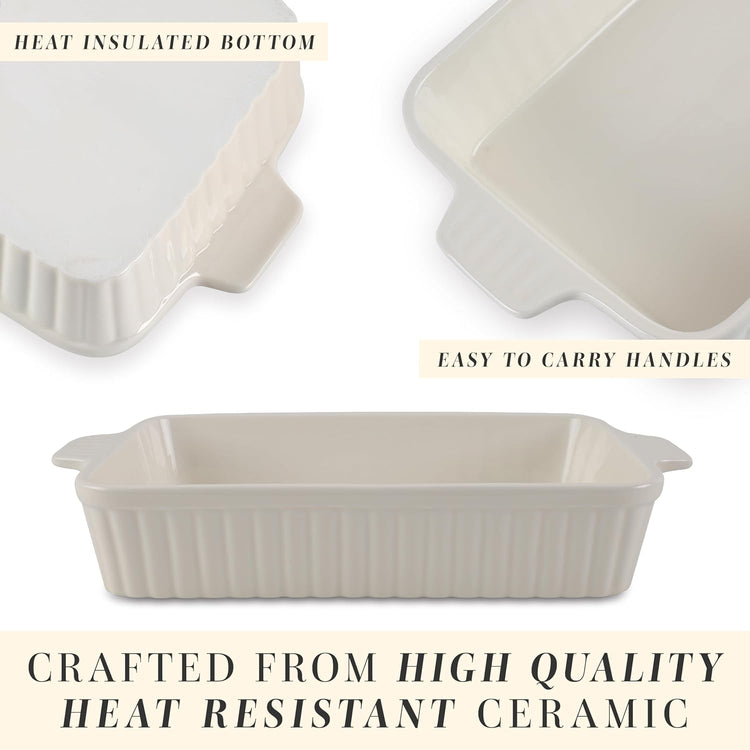 COOK WITH COLOR Casserole Dishes for Oven, Porcelain Baking Dishes, Ceramic Bakeware Sets of 4, Rectangular Pans Handles for Baking Cake Kitchen
