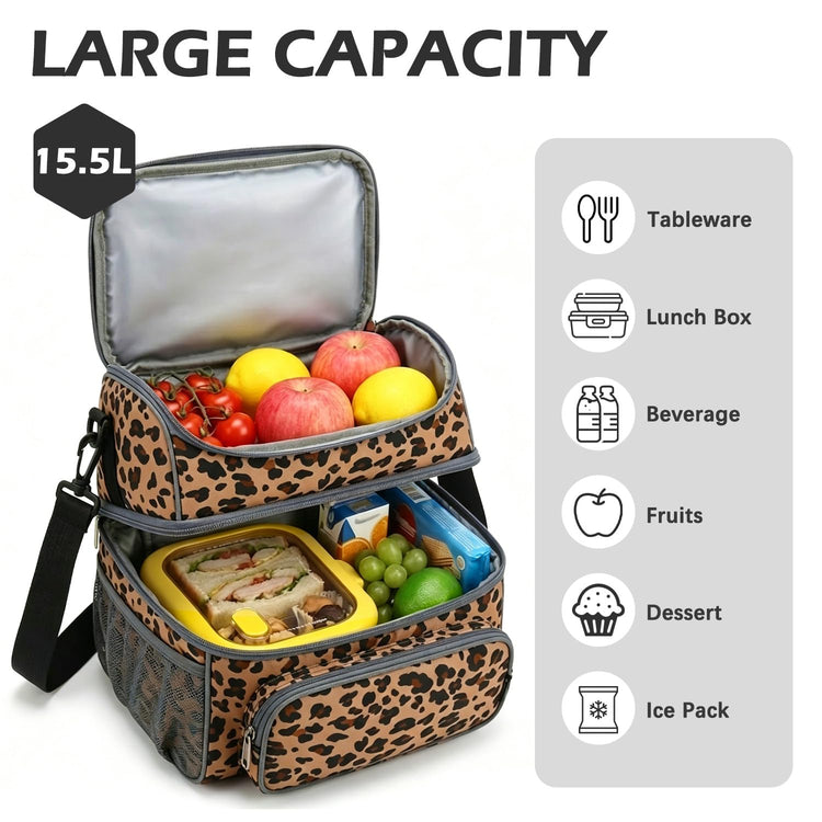 Double Layer Cooler Insulated Lunch Bag Adult Lunch Box Large Tote Bag for Men (2 Count)