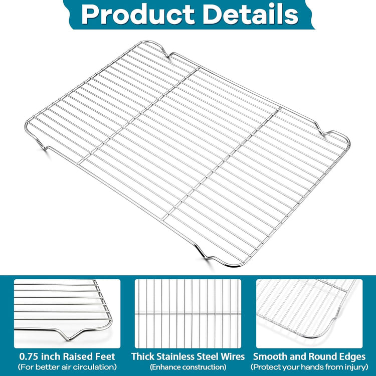 Baking Cooling Rack Set of 3, P&P CHEF Stainless Steel Cooking Roasting Drying Wire Racks, 16.6” x 11.6” Inches to Fit Half Sheet Pan, Non-toxic & Durable, Oven & Dishwasher Safe