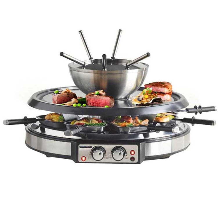 2-in-1 Fondue Pot & Raclette Grill Set, 8 Person, 1500W, 600ml