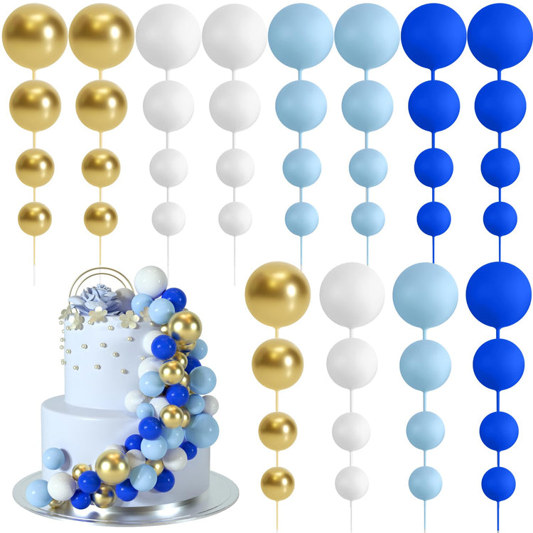 48 Pcs Balls Cake Topper Decorations Balloon Cupcake Toppers Foam Cake Topper Balls Cake Balls Decorations for Birthday Party Wedding Cake Decorating (48 Count)