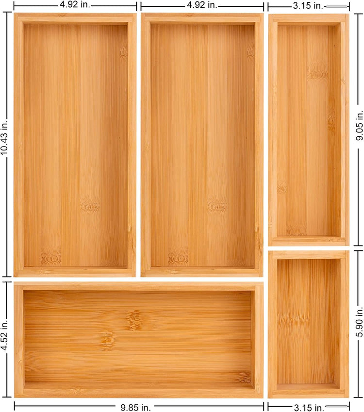 bamboo drawer organizer Set,expandable drawer dividers,wooden storage organizers,large trays for kitchen, bathroom,flatware,Tea Bag Organizer (1 X 5PCS Natural)