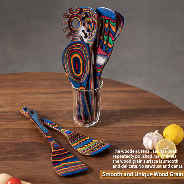 Pakka wood 7 Piece Blue Wooden Cooking Utensils (7 Count)