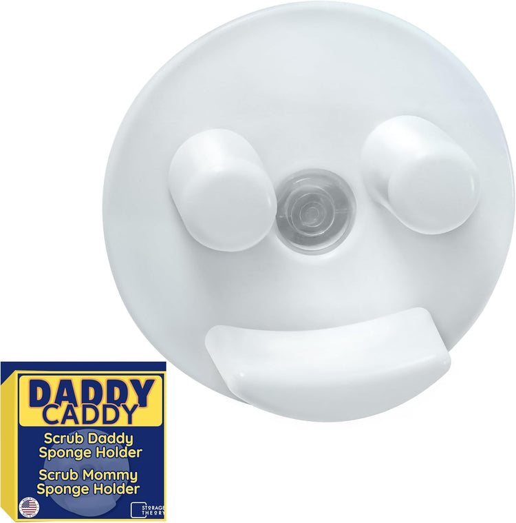 Sponge Daddy Caddy by Storage Theory – Sponge Mommy & Daddy Kitchen Sink Organizer, Universal, Simple Suction Cup Installation, Dishwasher Safe, Keep Sponges Dry, Odor-Free – White, 1 Pack