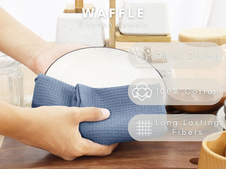 PurpleEssences Waffle Weave Kitchen Towel, 100% Cotton - 15 x 25 Inches, with Hanging Loop Ultra Soft Absorbent Quick Drying Dish Cloth, Tea and Hand Towels, 4 Pack - Spring Summer - Smoky Grey - Nestoria