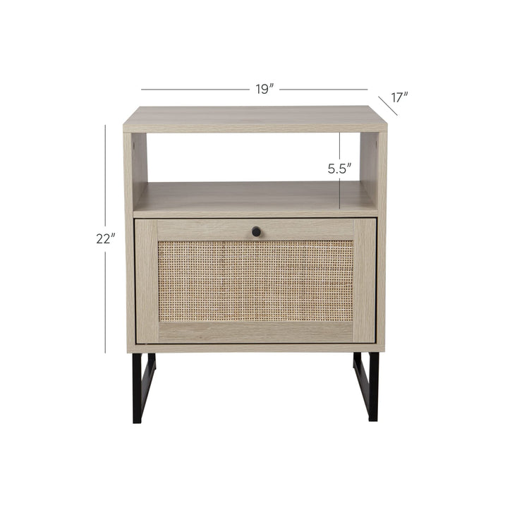 Mina Side End or Accent Table in a Natural Oak Wood Finish & Matte Black Accents with Storage for Living Room or Nightstand for Bedroom