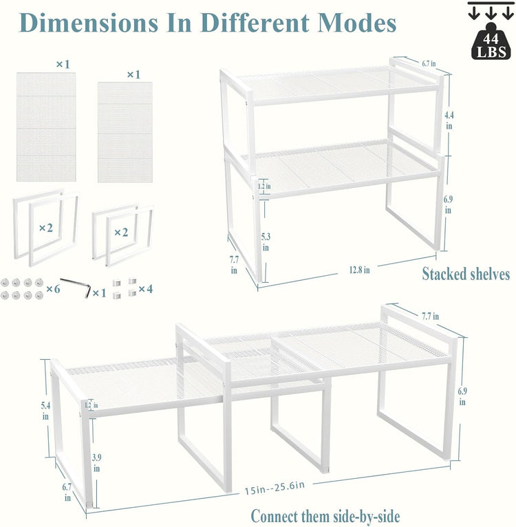 Set of 2 Kitchen Cabinet Organizer Shelf Stackable Sturdy Metal Counter Countertop Pantry Storage Rack
