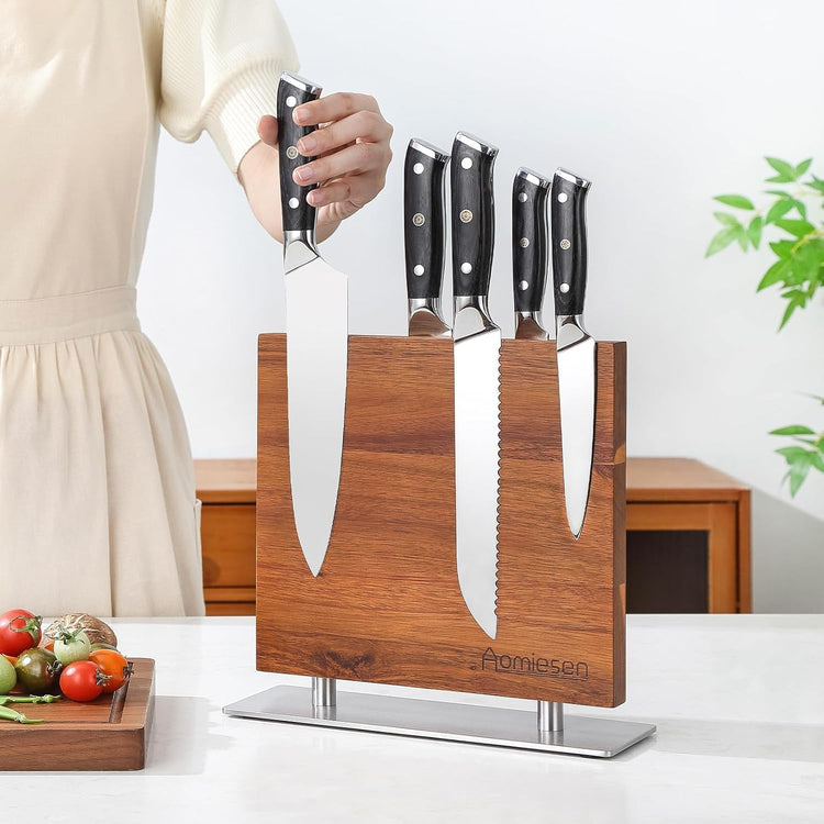 Strong Magnetic Knife Block - Magnetic Knife Holder for Kitchen Organization, Knife Block with Powerful Magnet (Square steel bottom knife block)