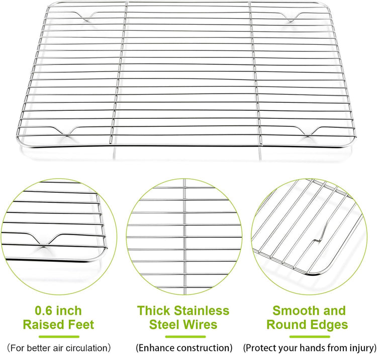 P&P CHEF Baking Cooling Rack Set for Cooking Roasting, 4-Piece Stainless Steel Wire Racks for Oven Use, Healthy & Dishwasher Safe, Rectangle, 11.6 Inch
