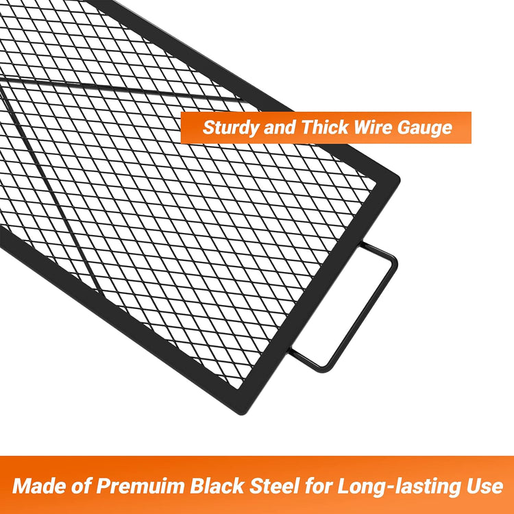 onlyfire Rectangle X-Marks Fire Pit Cooking Grate, Campfire Grill Grate with Handles Heavy Duty Steel BBQ Grill for Outdoor, 44-Inch