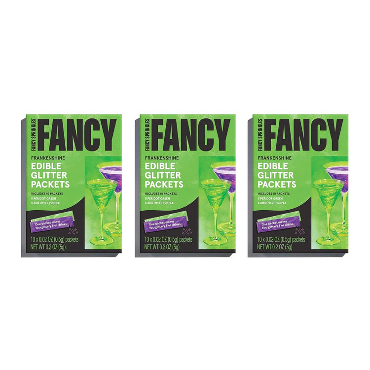Fancy Sprinkles Limited Edition Halloween Frankenshine Edible Glitter Packets Portable & On-The-Go for Sparkling Drinks, Champagne, Cocktails, Wine, Beer, & more. (3 Pack)