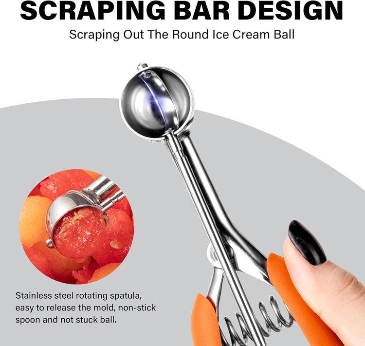 TJ POP Extra Small Cookie Scoop, 1 Tsp Cookie Scoop, Mini Ice Cream Scoop for Melon Baller, Cookie Dough, 0.2oz/ 25mm, Easy Squeeze & Release, Orange