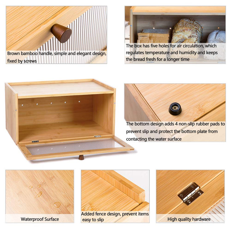 Bamboo Bread Box for Kitchen Counter