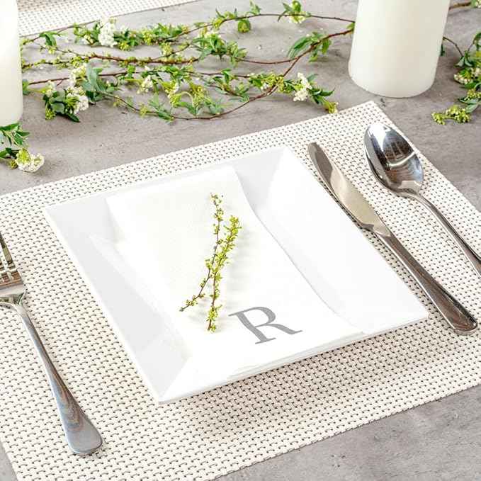Luxenap 15.8 X 7.9 Inch Linen-Feel Guest Towels, 2000 Lettered Hand Towels - Silver Letter 'R', Sans Serif Font, White Paper Dinner Napkins, airlaid, For Restrooms And Tables - Restaurantware