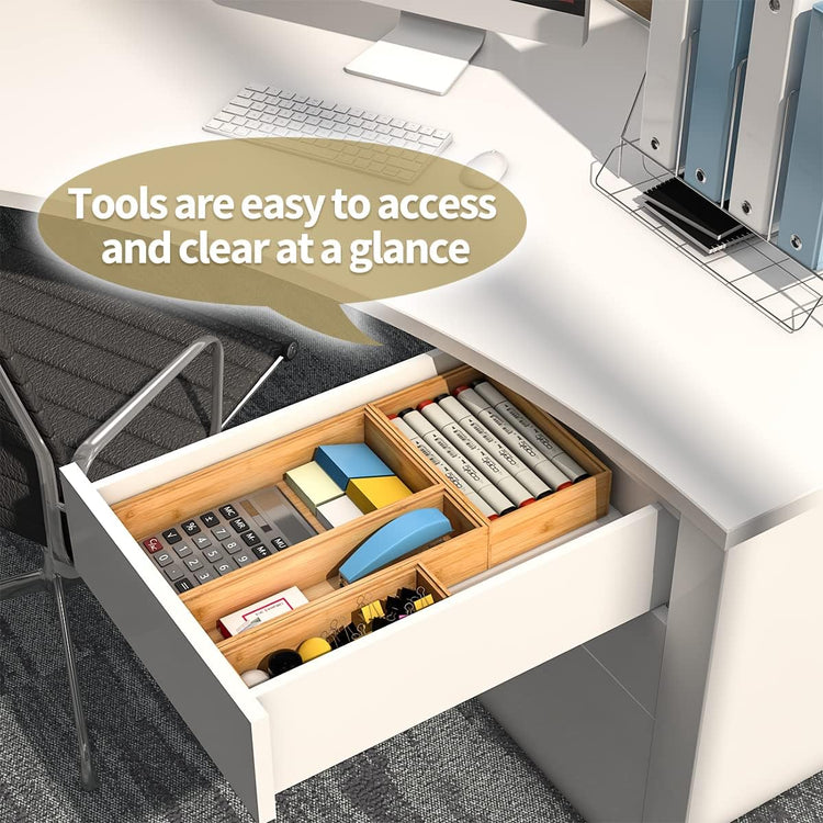 Bamboo Kitchen Drawer Organizer, Stackable Silverware Tray Utensil Organizer Cutlery Holder for Kitchen,Wooden Storage Box for Bathroom, Multi-Use Storage Bins Dividers for Office(12x3x2.5 inch)