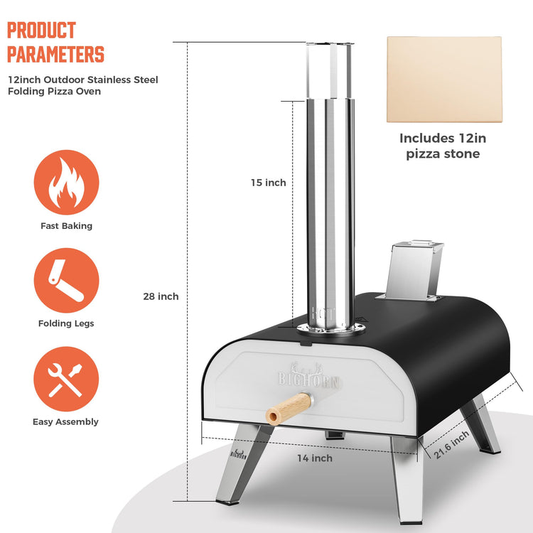 12" Multi Fuel Outdoor Pizza Oven Reach up to 1110℉