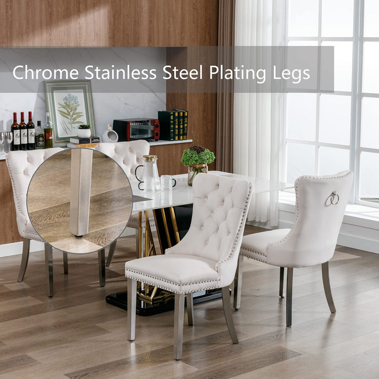 Beige Velvet Dining Chairs Set of 6 (6 Count)
