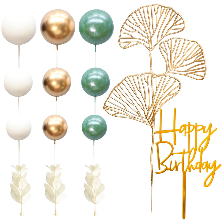 57Pcs Balls Cake Topper Boho Grass Cake topper Pearl Balls Acrylic Happy Birthday Cake Decorations for Wedding Baby Shower Birthday Boho Themed Party Supplies Pearl Green (57 Count)