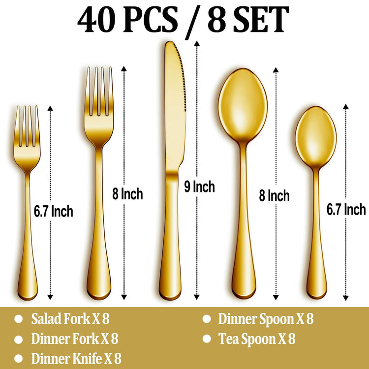 40 Pcs Gold Silverware Set Service for 8 (40 Count)