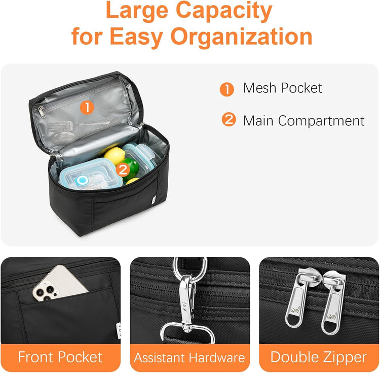 NOL Natural Organic Lifestyle Small Insulated Lunch Bags for Women Cooler Bag Lightweight Nylon Waterproof Lunch Box For Work(Small,Black)