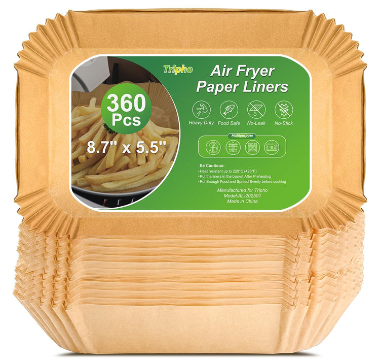 360 Pcs 8.7" x 5.5" Square Air Fryer Paper Liners Disposable Unbleached Heavy Duty (360 Count)