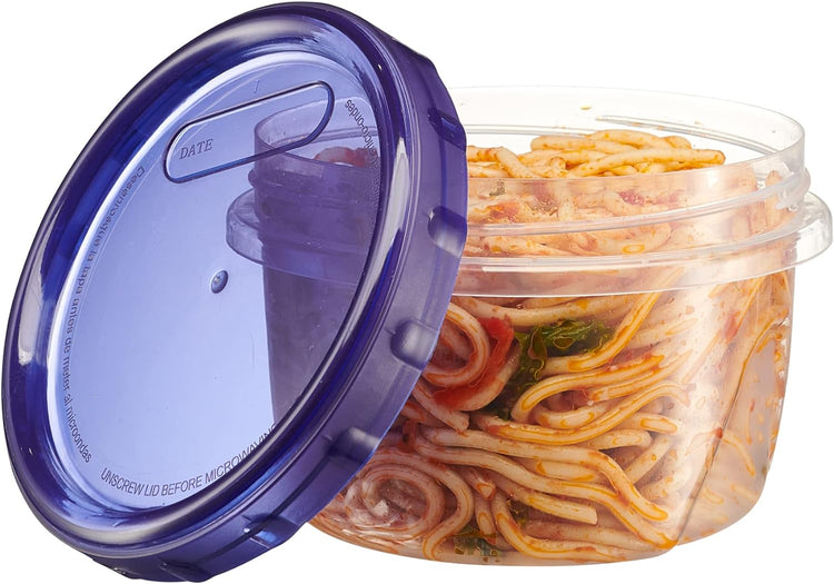 PLASTICPRO 6 Pack Twist Cap Food Storage Containers with Blue Screw on Lid- 16 oz Reusable Meal Prep Containers - Freezer and Microwave Safe Blue Plastic Food Storage