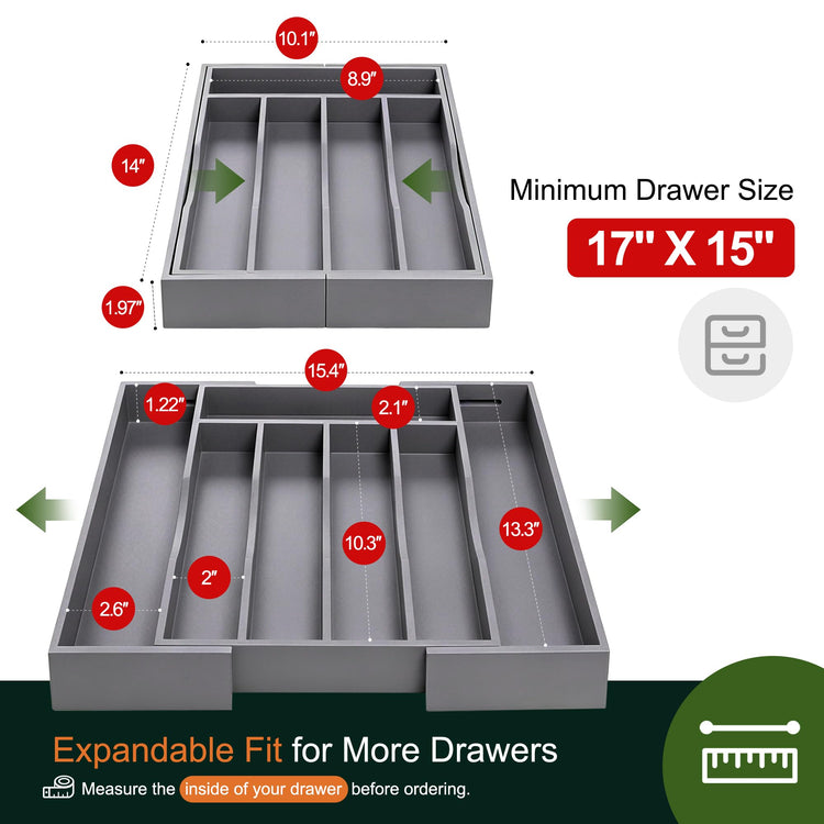 Expandable Bamboo Kitchen Drawer Organizer for Cutlery and Utensils
