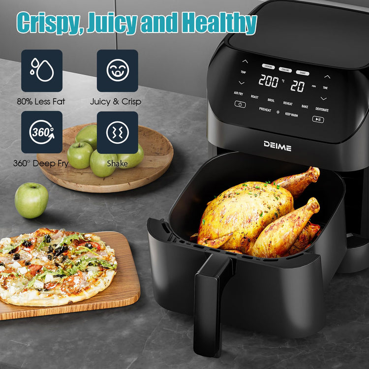 Air Fryer 6.2 QT Large Capacity Oilless Hot Air Fryers Oven 1500W Healthy Cooker with 8 Presets