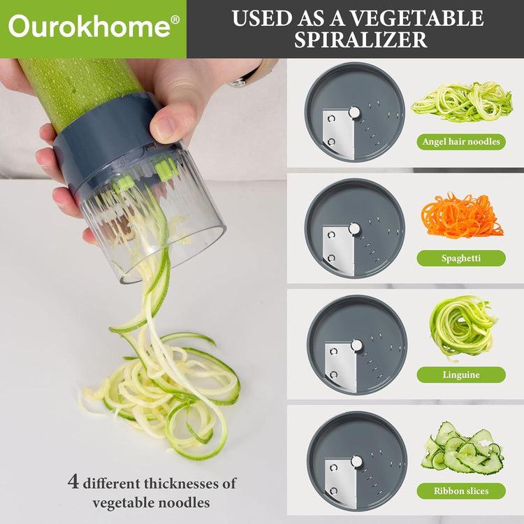 Ourokhome Onion Chopper Dicer with Container, Manual Food Cutter with Handheld Veggie Spiral, Hand Vegetable Mandolin slicer for Potato, Tomato, Carrot, Essential Kitchen Gadget (6 in 1, Gray)