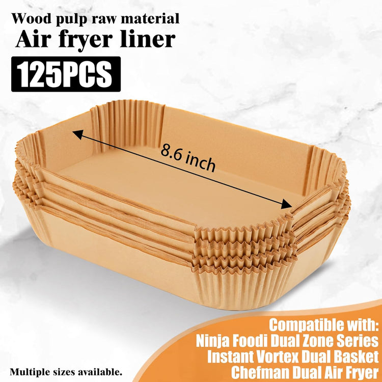 Air Fryer Disposable Paper Liners for Ninja Foodi DZ201 DZ401 FG551, 125 Pcs Rectanglar Parchment Cooking Oil-proof Liner for Airfryer, Microwave Oven, Frying Pan, Fryers Filters Sheets Baking Basket