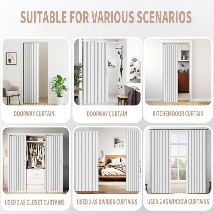 Vatge Door Curtains for Doorways, Accordion Style Curtain for Closet Doors, Temporary Doors for A Room Privacy, 1 Panel with Tieback, W52 x L78, Stone White
