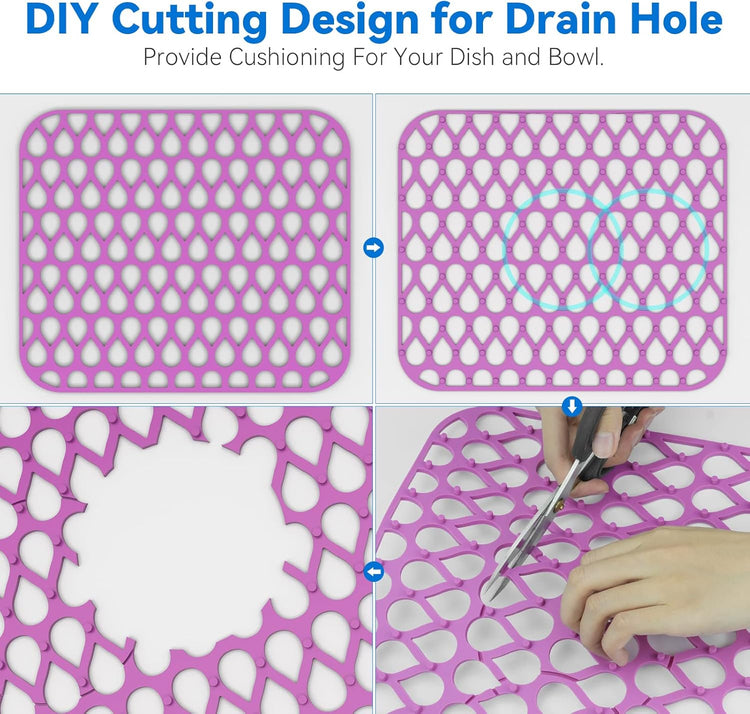 Sink Protectors for Kitchen Sink, 13.58"x 11.6" 2PCS Dish Rack, Protect from Stains, Damage, Scratches, Dishwasher Safe Grid, Silicone Mat for Kitchen Purple