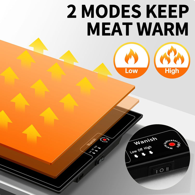 Electric Warming Tray(Large 22”x14”),Food Warmer with Thermostat and Full Surface Heating,Food Warming Mat with 2 Temperature Modes for Parties Buffet,Gatherings,Heat Resistant Glass,Black