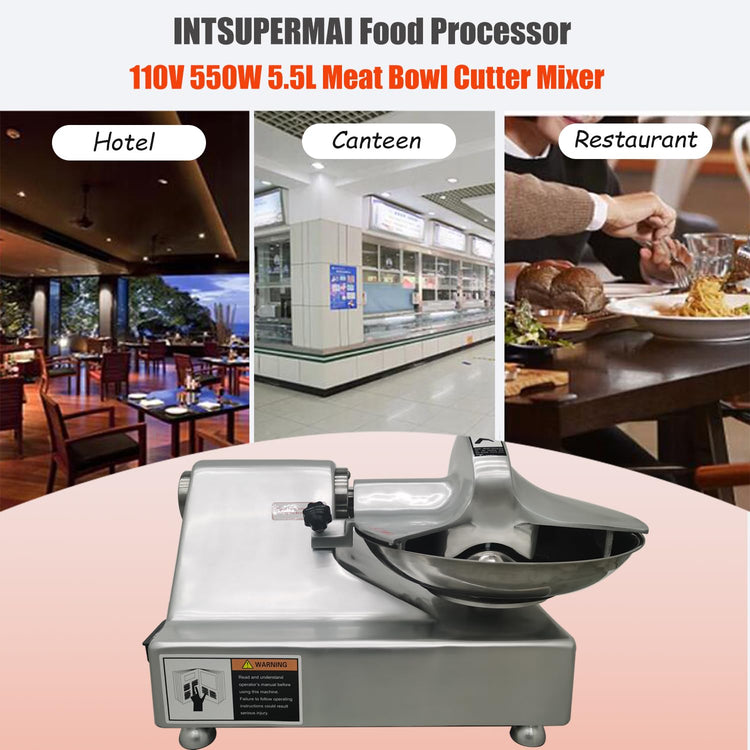 Commercial Food Processor & Vegetable Chopper 5.5L Multifunction Meat Bowl Cutter Mixer & Buffalo Chopper with 304 SS Blade for Meat Vegetable Cutter Processor Machine 110V 550W 120kg