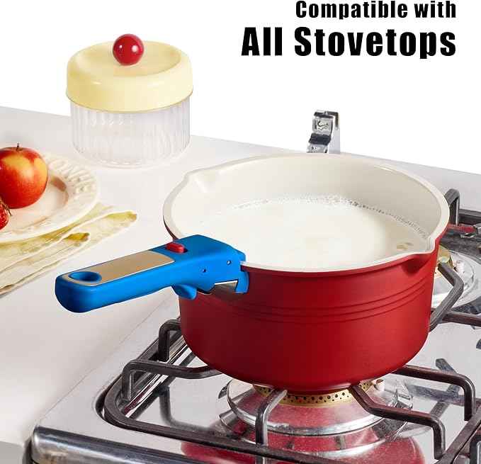 CAROTE 17Pcs Titanium Cookware Set, Pots and Pans Set Non Stick, Kitchen Cooking Set with Detachable Handle, Non Toxic Induction Cookware, Dishwasher/Oven Safe,Memphis Design