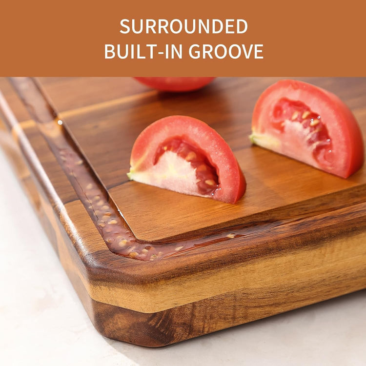 Large wood Cutting Board for Kitchen with Juice Handles , Chopping Board Cheese Charcuterie Board (Striped cutting board)