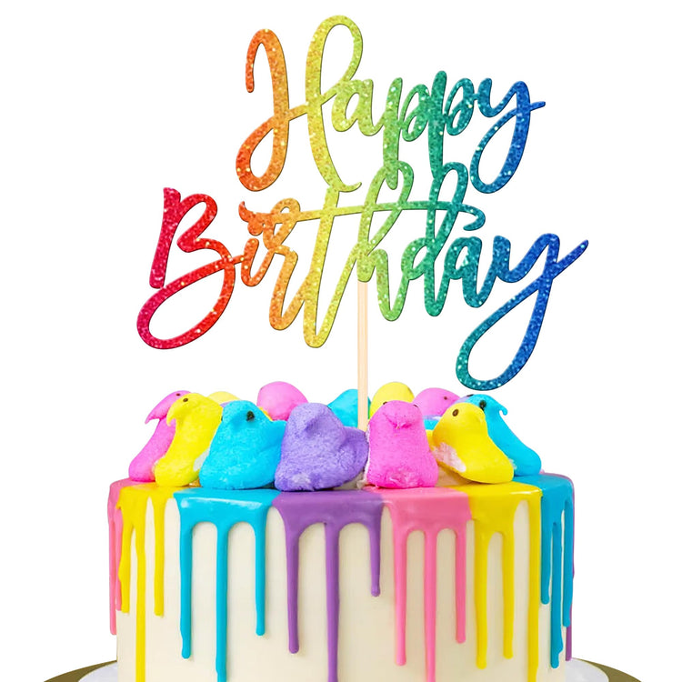 1 PCS Happy Birthday Cake Topper Glitter Happy Birthday Cake Pick for Celebrating Happy Birthday Anniversary Theme Party Cake Decorations Supplies Colorful