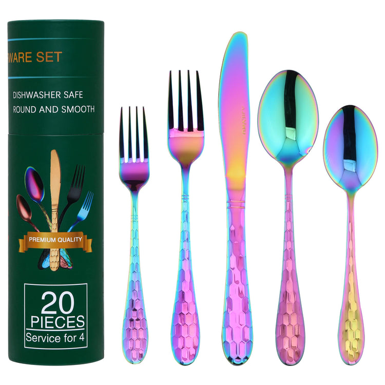 Hammered Silverware Set 20 Pieces