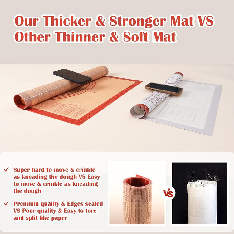 Non-slip Silicone Pastry Mat Extra Large with Measurements 36''By 24'' for Baking Mat, Counter/Dough Rolling/Oven Liner/Fondant/Pie Crust(Red)