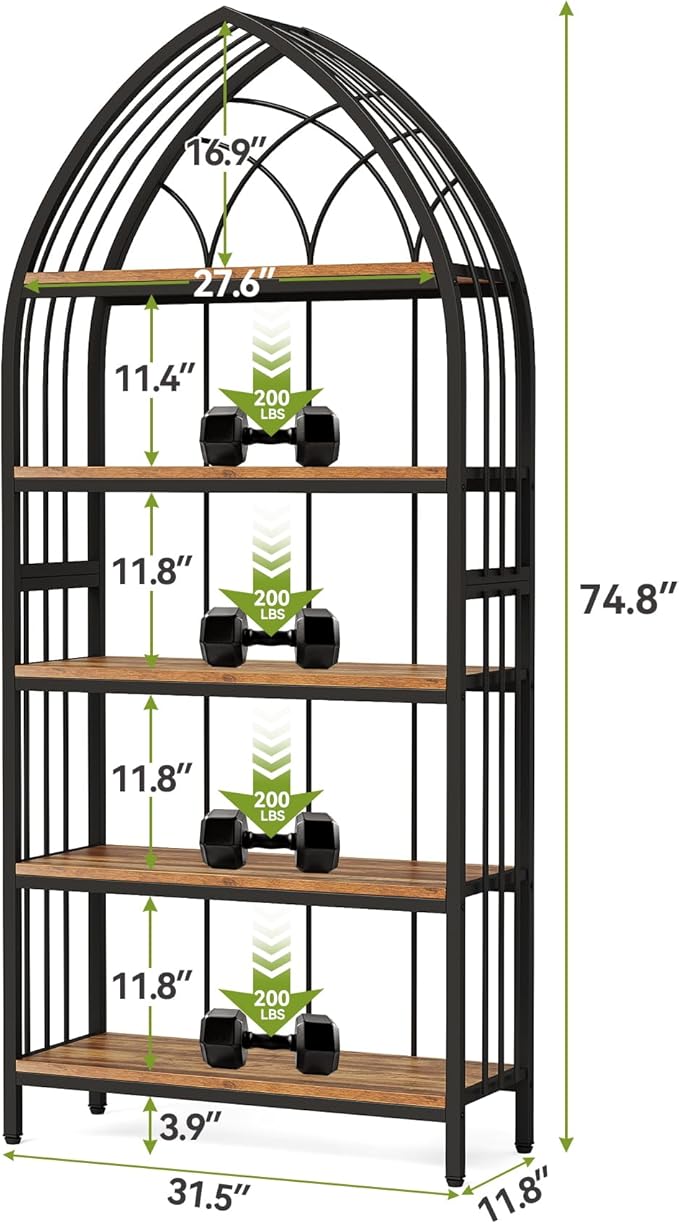 LITTLE TREE 74.8" Tall Bookshelf, 5-Tier Heavy Duty Metal Rack, Large Load-Bearing Capacity, Versatile Shelf for Living Room, Kitchen, Bedroom, Bathroom, Study