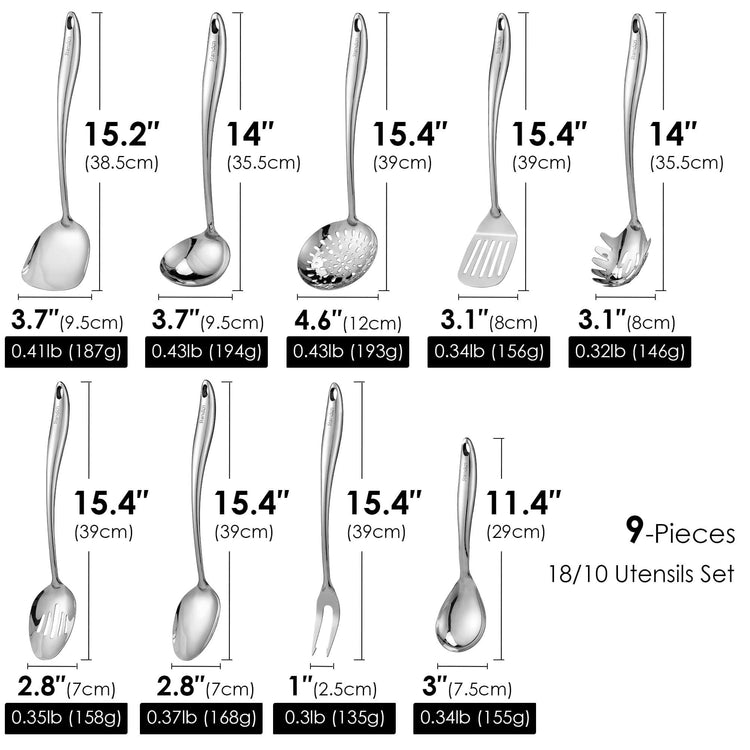 304 Stainless Steel Kitchen Utensil Set (9 Count)