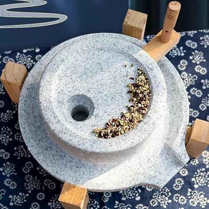 Handmade Granite Stone Grain Mill - Manual Grinder for Dry/Wet Ingredients, Ideal for Beans, Barley, Sesame, and Corn - Perfect Kitchen Tool for Healthy Cooking