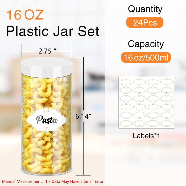 Plastic Jars with Lids 16 OZ (24 Count)
