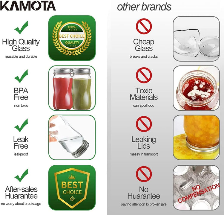KAMOTA Mason Jars 16 OZ With Regular Lids and Bands, Ideal for Meal Prep, Jam, Honey, Wedding Favors, Shower Favors, DIY Spice Jars, 12 PACK, 20 Whiteboard Labels Included