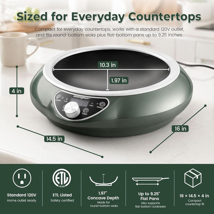 1700W 120V Concave Induction Wok Cooktop