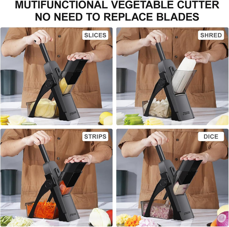 Safe Mandoline Slicer for Kitchen, Meal Prep,Potato Slicer, Adjustable/Easy to Clean/Storage, Kitchen Chopping Artifact,French Fry Cutter,Paring Knife/Cleaning Brush (only Slice, Black Knight)