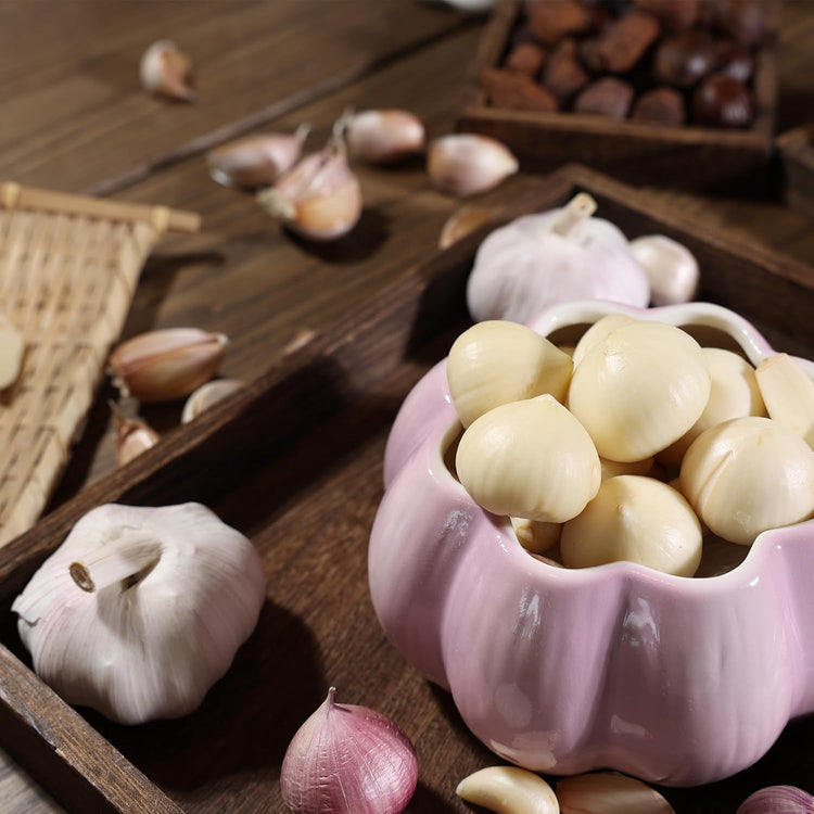 TOIVO Garlic Keeper for Counter,with Lid and Holes GarlicSaver,Garlic Holder Storage Container toKeep(purple)