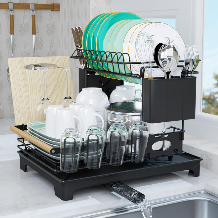 2 Tier Dish Rack Large Capacity Dish Drying Rack for Kitchen Counter Anti